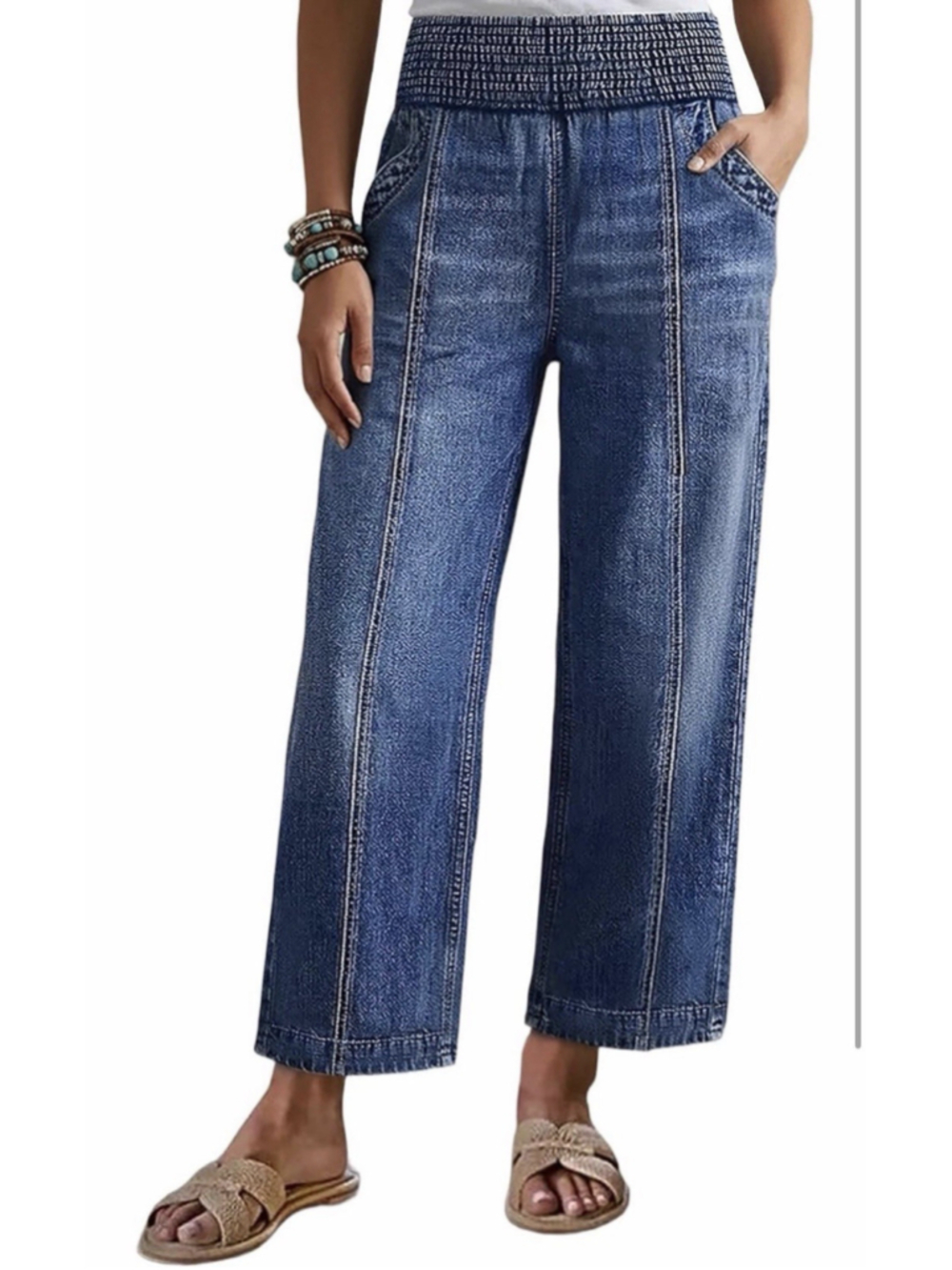 Flamingals Straight Leg Cropped Elastic Jeans L